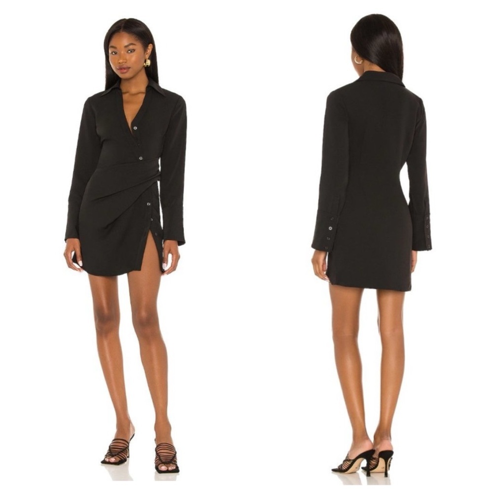 L’Academie Karolina Faux Wrap Shirt Dress – Black | Size L - Picture 2 of 13